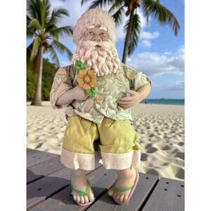Hawaiian-Themed Santa Claus Figurine With Floral Shirt & Flip Flops  Terrys Vill